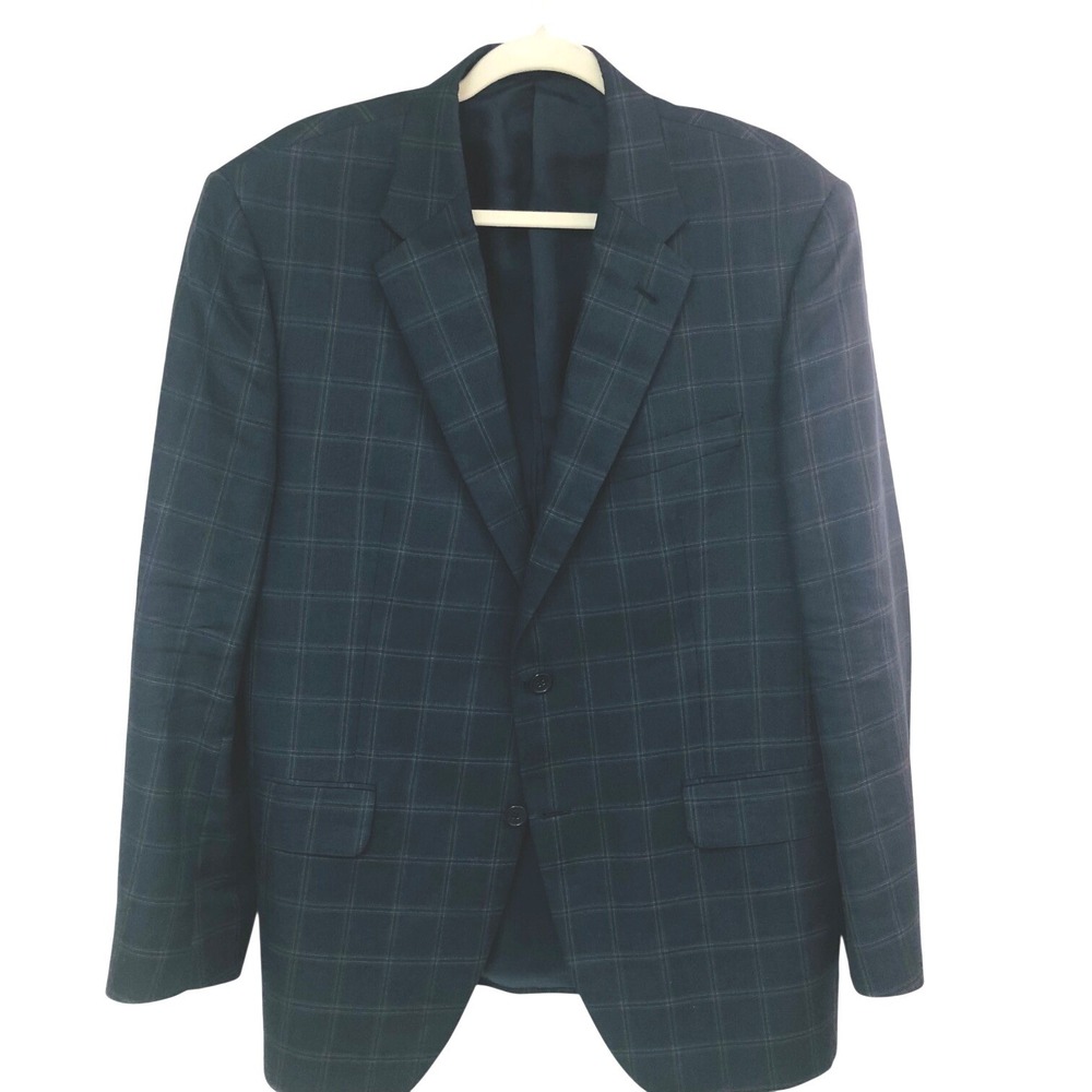 Coppley Windowpane Linen Wool Silk Blazer Sport Coat 42R‎ Navy Preppy Old Money